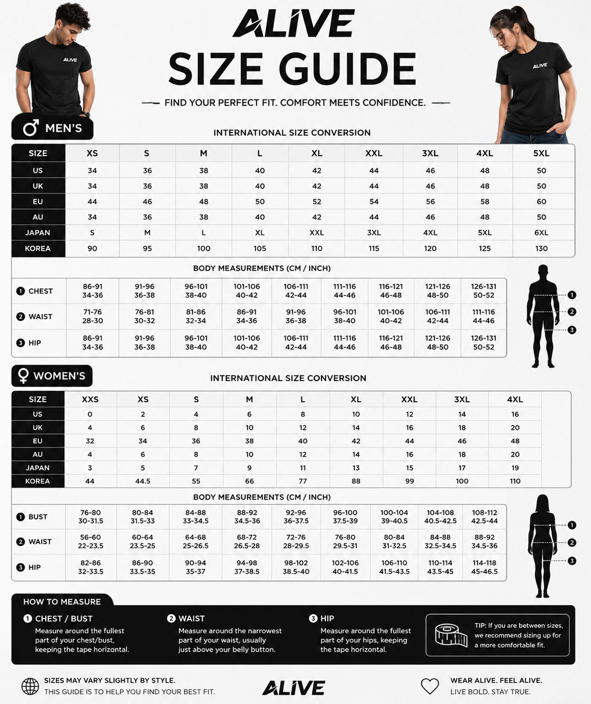 ALIVE Size Guide